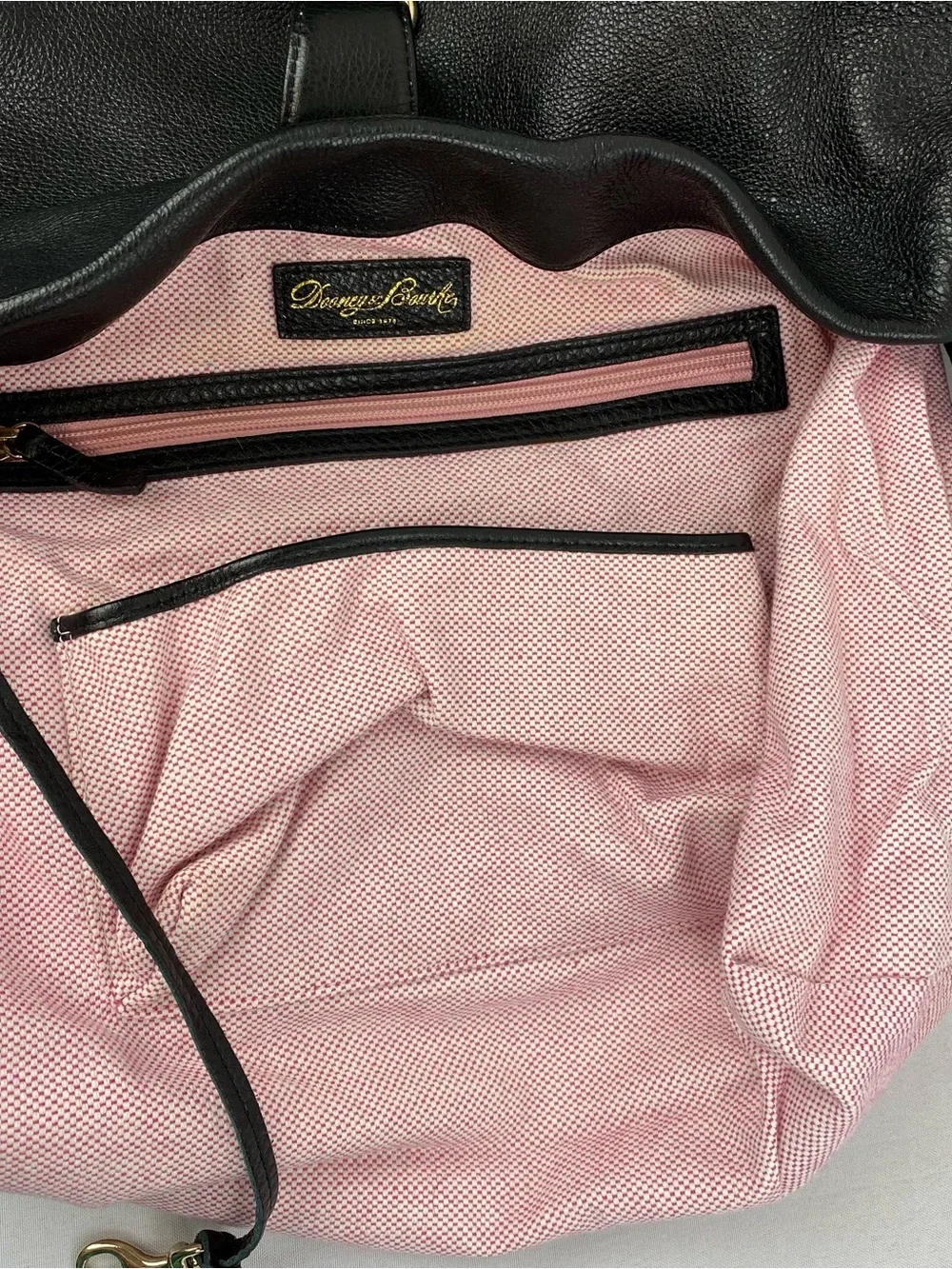 Y2K Dooney & Bourke Logo Lock Black Leather Pink Gingham Large Gold Duck Clasp